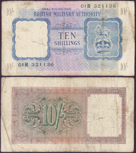 1943 British Military Authority 10 Shillings L001107
